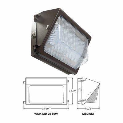 LED Non-Cutoff Wall Pack, 11,200 Lumens, 20/40/60/80 Watt Selectable, 120-277V 3000K, 4000K, or 5000K