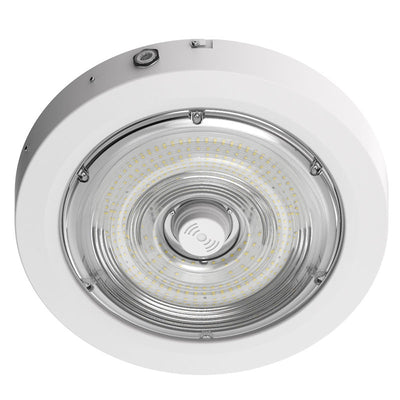 Round LED Garage and Ceiling Light With Sensor and Emergency Backup Battery, 10,800 Lumens, 40W/60W/80W Selectable, 120-277V, CCT Selectable 3000K/4000K/5000K, White Finish