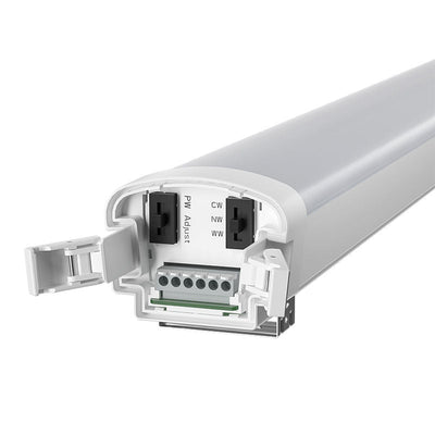 Modular 4ft LED Vapor Tight Fixture, Quick Connect, 20W/28W/36W Selectable, 4680 Lumens 120-277V, CCT Selectable: 3500K/4000K/5000K