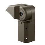 A modern, matte dark bronze security camera with an adjustable swivel mount, featuring a circular dial for angle adjustment, shown on a solid white background.