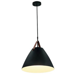 Nordic Design Pendant Light with Leather Strap, 1400 Lumens, 25W, CCT Selectable, 120V, Black or White Finish