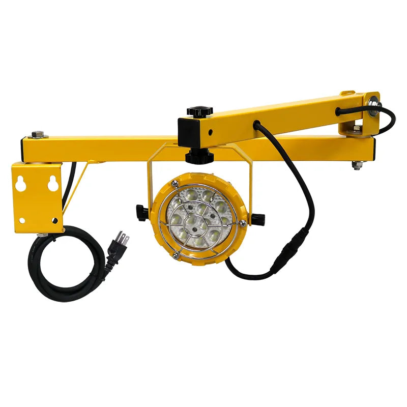 Yellow industrial led loading dock light with circular head 36w 5700k mounted on adjustable arm