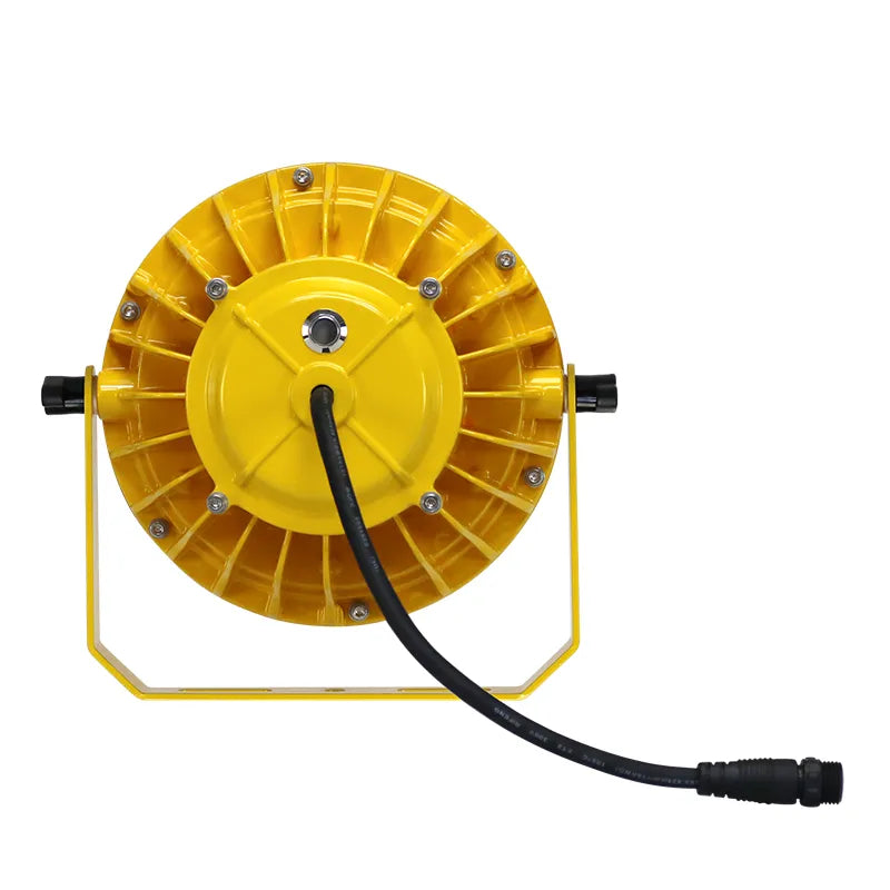 Bright yellow led loading dock light with ribbed circular housing 36W 5700K and black power cable