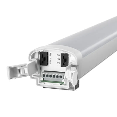 Modular 8ft LED Vapor Tight Fixture, Quick Connect, 9800 Lumen Max,55W/60W/70W Wattage and CCT Selectable, 120-277V