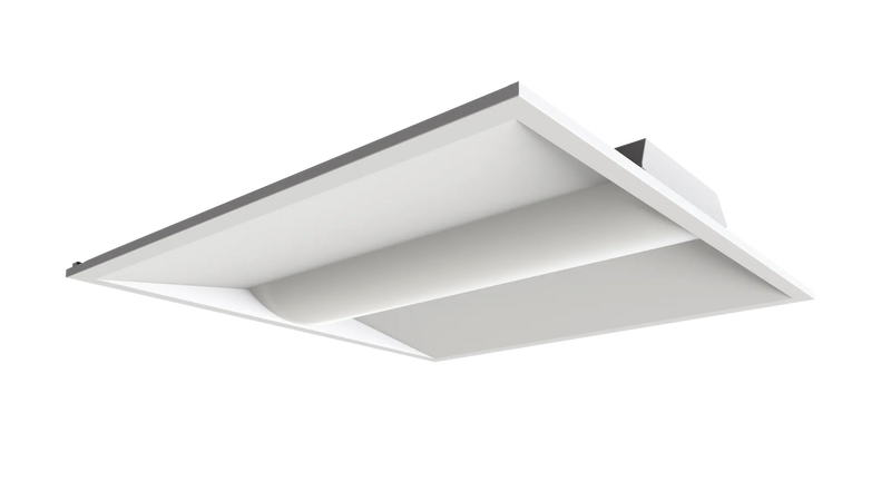 White rectangular recessed ceiling light fixture with sleek design in 2 x 2 foot led selectable color temp troffers