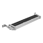 Silver aluminum 2ft solar sign light with black photovoltaic panels and universal mounting for outdoor use