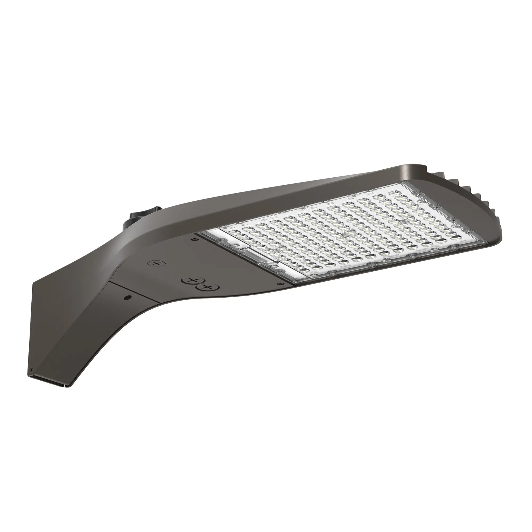 Modern gray led area light with sleek angular design, bright white leds, cct selectable, wattage and beam adjustable