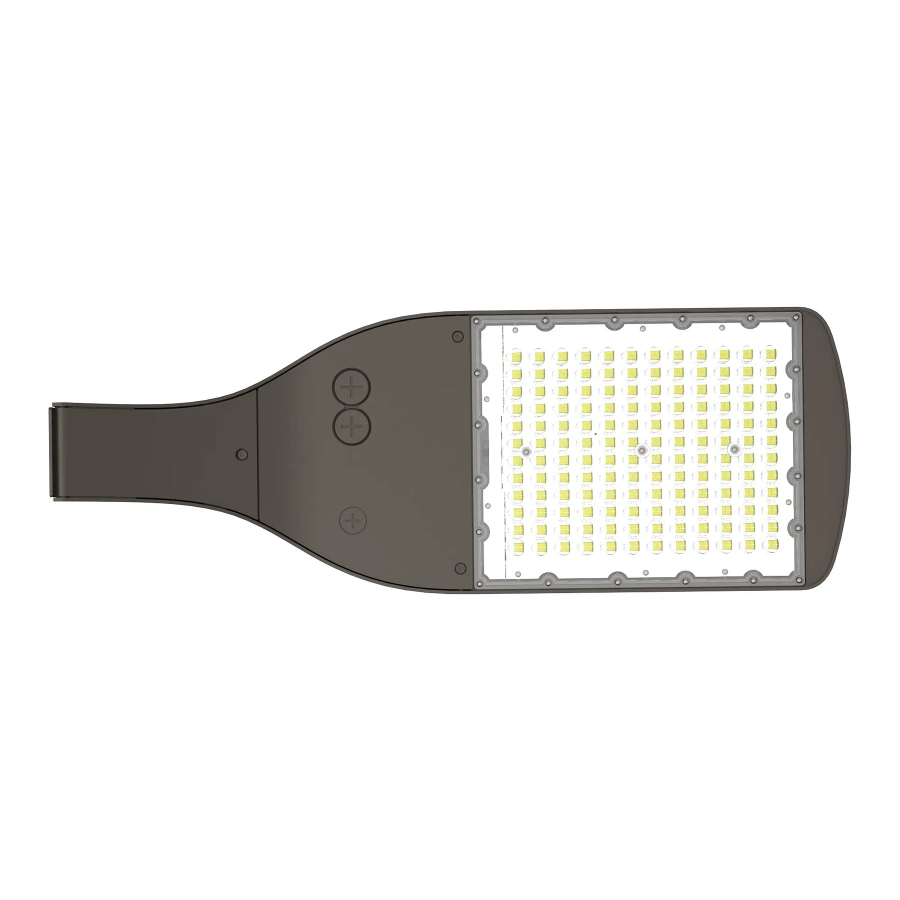 Modern gray led area light with bright white leds cct selectable wattage and beam adjustable control buttons on side