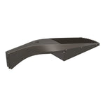 Modern matte black led area light fixture with angular design and heat-dissipating fins for efficient lighting