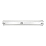 A long, narrow white metal fixture or bar with mounting holes and a small central label, shown horizontally on a plain white background.