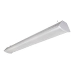 A long, rectangular white fluorescent light fixture with a triangular mounting cap, shown at an angle on a plain white background.