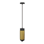 Modern architectural cylinder pendant light with black mount and brass cylindrical shade from milan-1 series