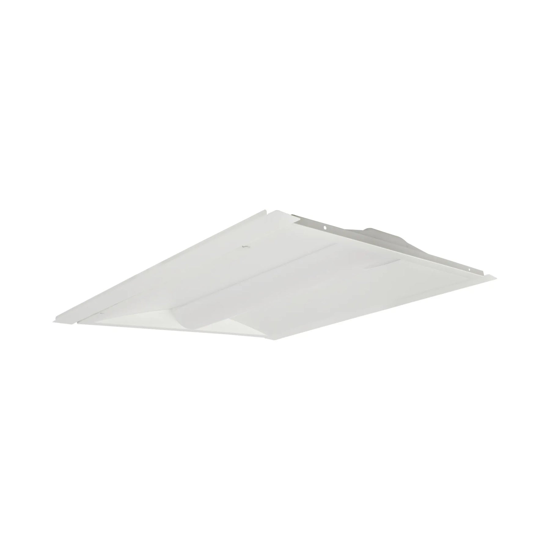 A white rectangular ceiling light fixture with a slanted front panel and a mounting bracket visible on the right side, shown against a plain white background.