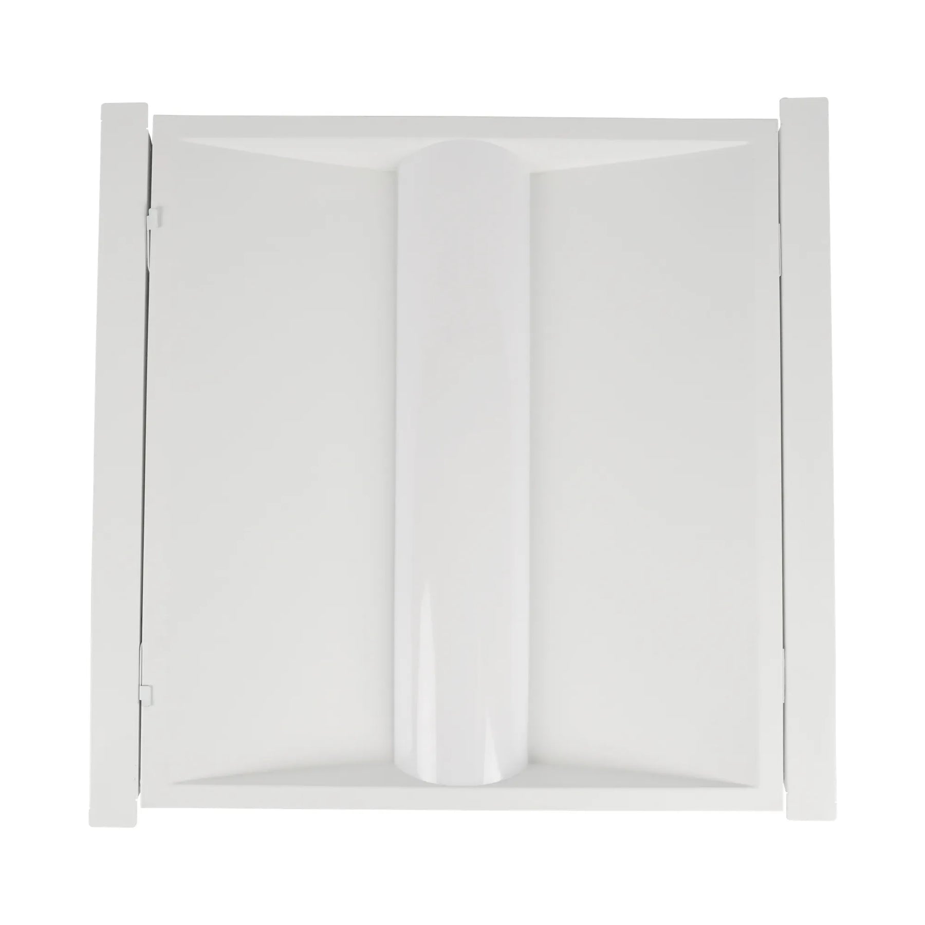 A white retrofit troffer, shown from a front-facing perspective against a solid white background.