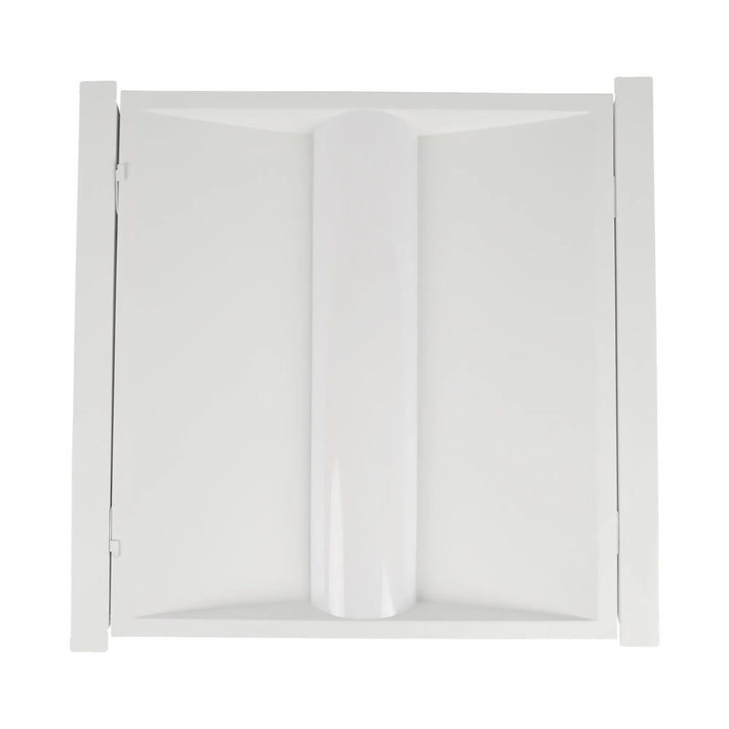 A white retrofit troffer, shown from a front-facing perspective against a solid white background.