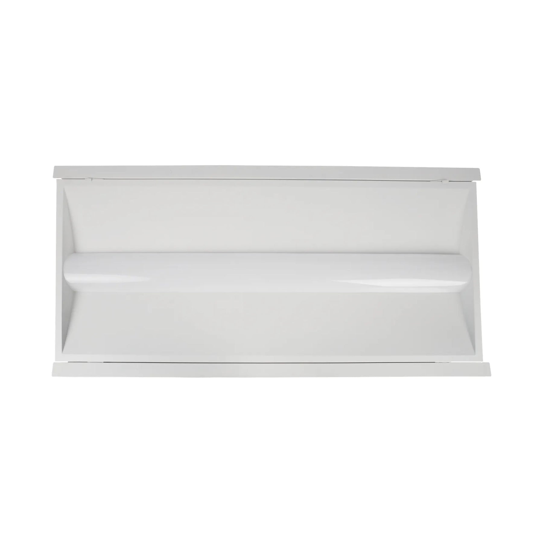 A white recessed wall light fixture with a curved, modern design, shown from a front-facing perspective against a solid white background.