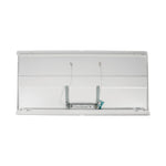 The underside of a white rectangular light fixture or panel, showing internal mounting brackets, wires, and a power supply against a plain white background.