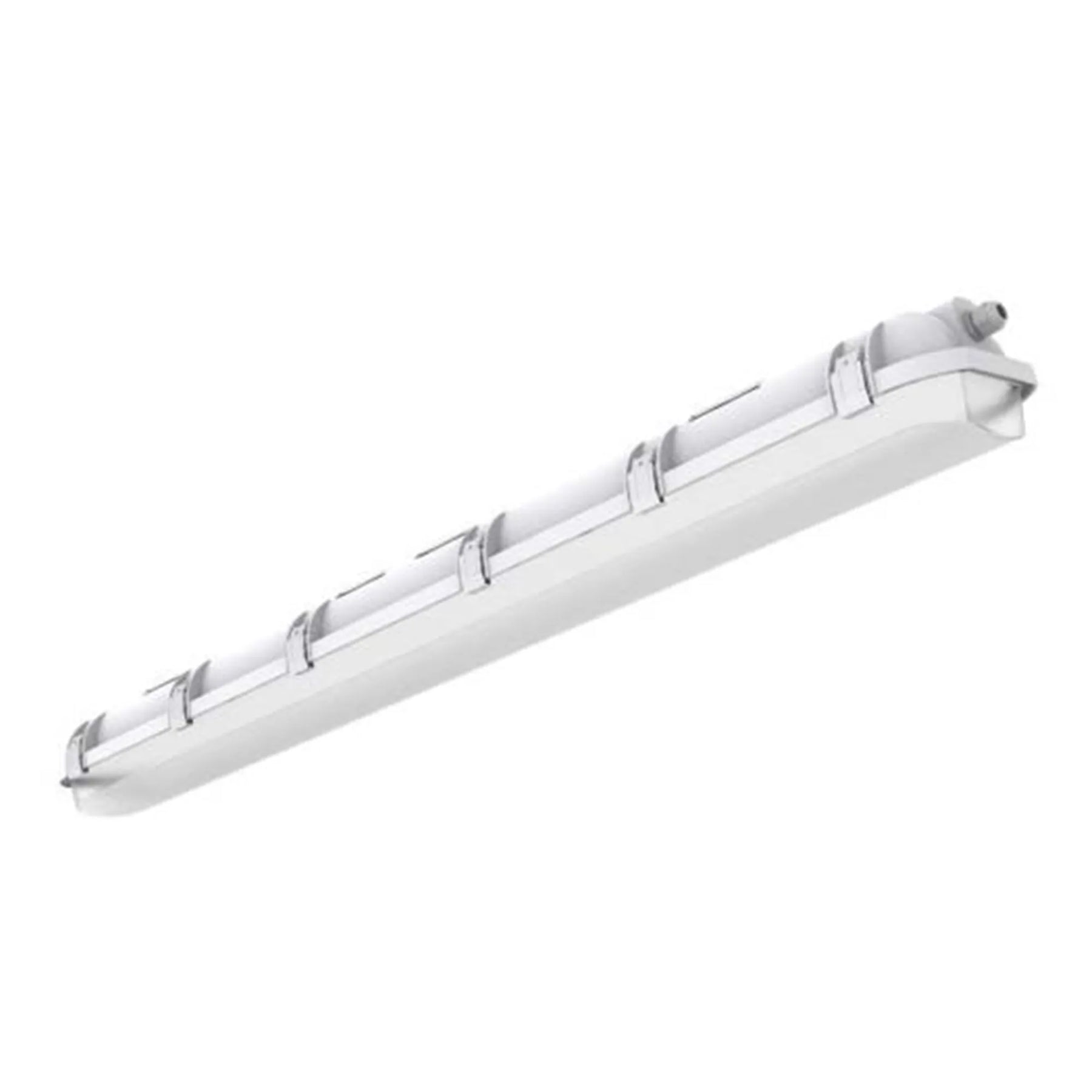 White sleek 4ft fiberglass vapor tight led light fixture with segmented housing wattage and cct selectable