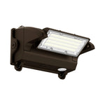 A bronze outdoor LED wall light fixture with a rectangular clear lens showing multiple LED chips, set against a plain white background.