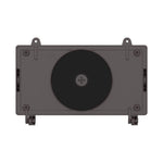 A bronze rectangular electronic device with a large black circular panel on the front, four mounting holes, and small side connectors, shown on a plain white background.