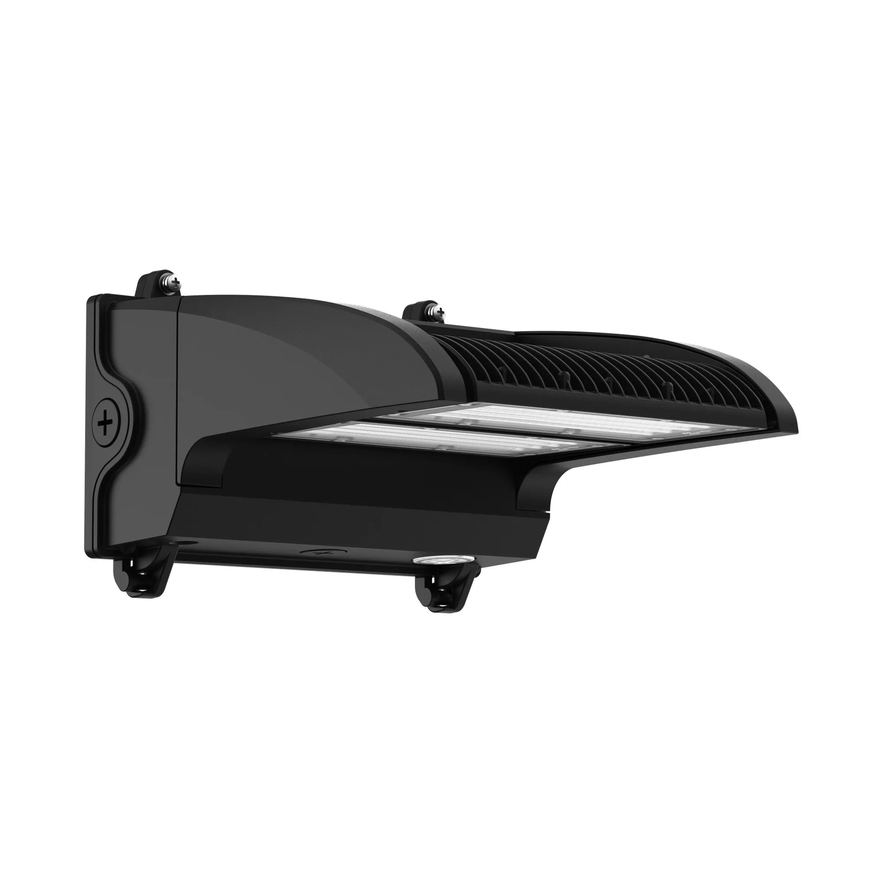 A modern outdoor LED wall-mounted light fixture in a dark gray and black finish, shown from a side profile view against a solid white background.