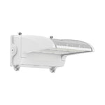 A white outdoor LED wall-mounted light fixture with a curved ribbed housing and mounting brackets, shown against a plain white background.