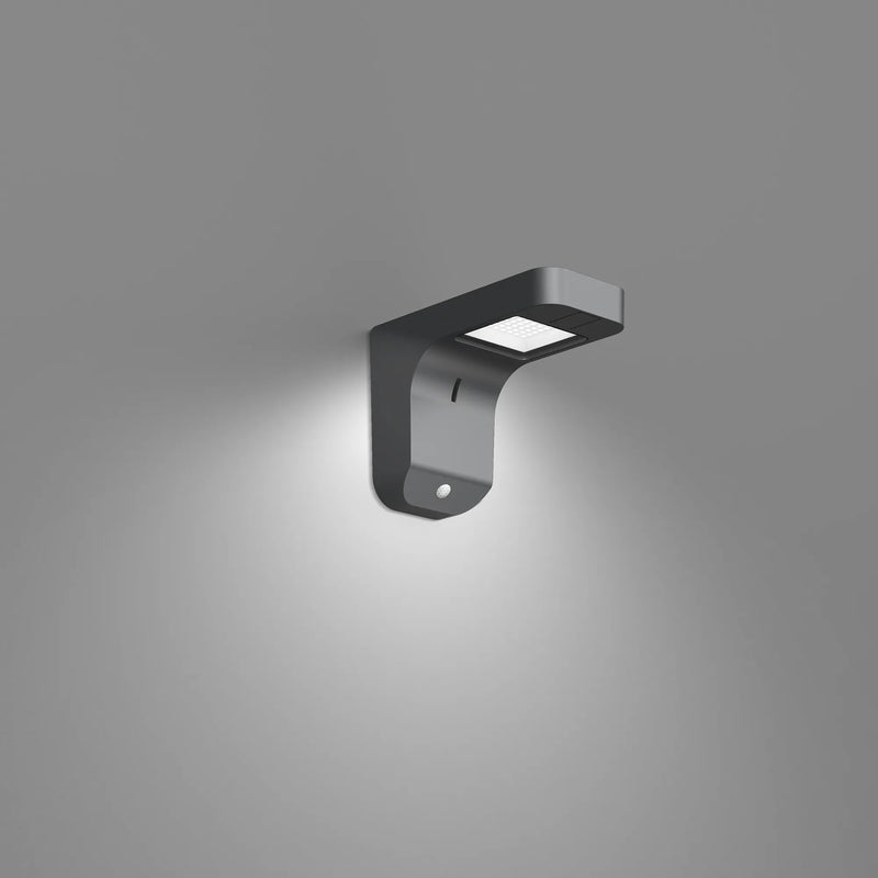 Modern matte black edgeRay solar wall light with angular design motion sensor 385 lumens 2.3w 4000k led light