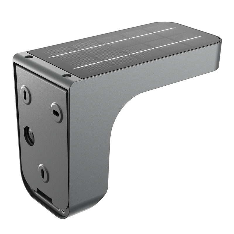 Gray metallic edgeray solar wall light with sleek angular design 385 lumens 2.3W 4000K and integrated mounting brackets