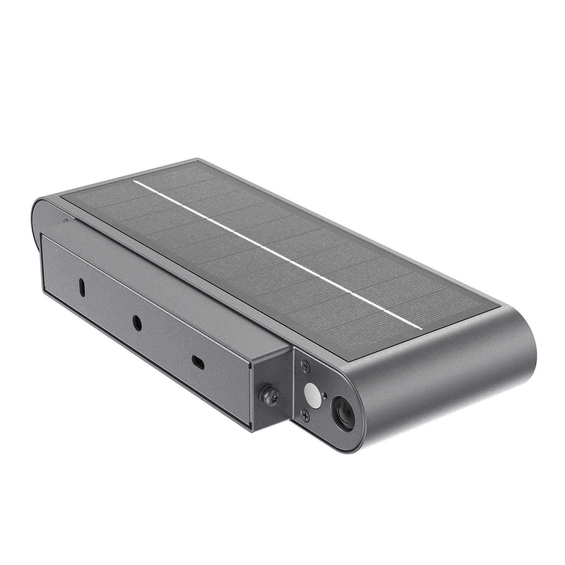 Gray metallic ledgeray solar wall light with sleek rectangular design and integrated lens 345 lumens 3w 4000k