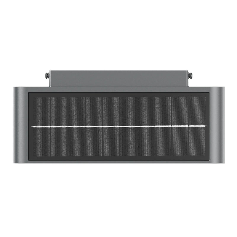 Modern gray ledgeray solar wall light fixture with sleek rectangular design and visible photovoltaic panels