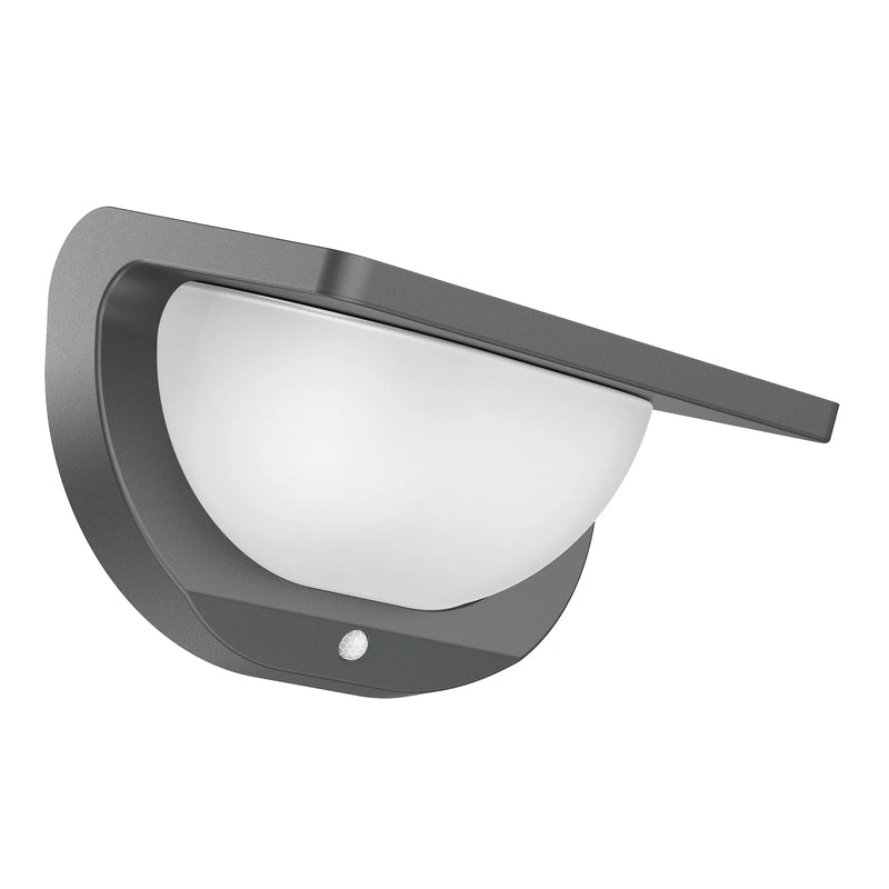 Modern gray wallray solar wall light fixture with curved design frosted glass diffuser 380 lumens 3w 4000k