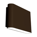 A modern wall-mounted light fixture with a matte bronze finish and a curved horizontal light strip, shown against a plain white background.