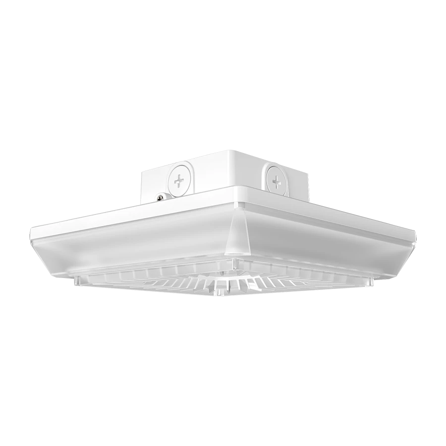 LED Square Canopy Light, 7510 Lumen Max, Wattage and CCT Selectable, 120-277V or 480V, Integrated Photocell, Bronze or White Finish