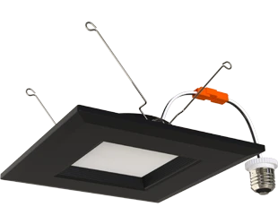 6" Square Retrofit Downlight, 9W, 900 Lumens, CCT Selectable, 120V, Black Finish