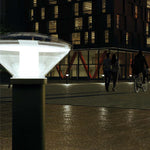 Modern black solar vandal resistant pedestal lamp with translucent dome top emitting bright white light 588 lumens