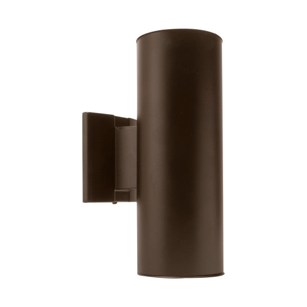 Bronze cylindrical wall light fixture on a white background