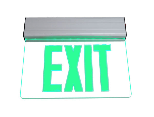 Edge-Lit LED Emergency Exit Sign, Clear with Green or Red Lettering, 120-277V