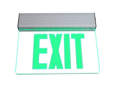 Edge-Lit LED Emergency Exit Sign, Clear with Green or Red Lettering, 120-277V