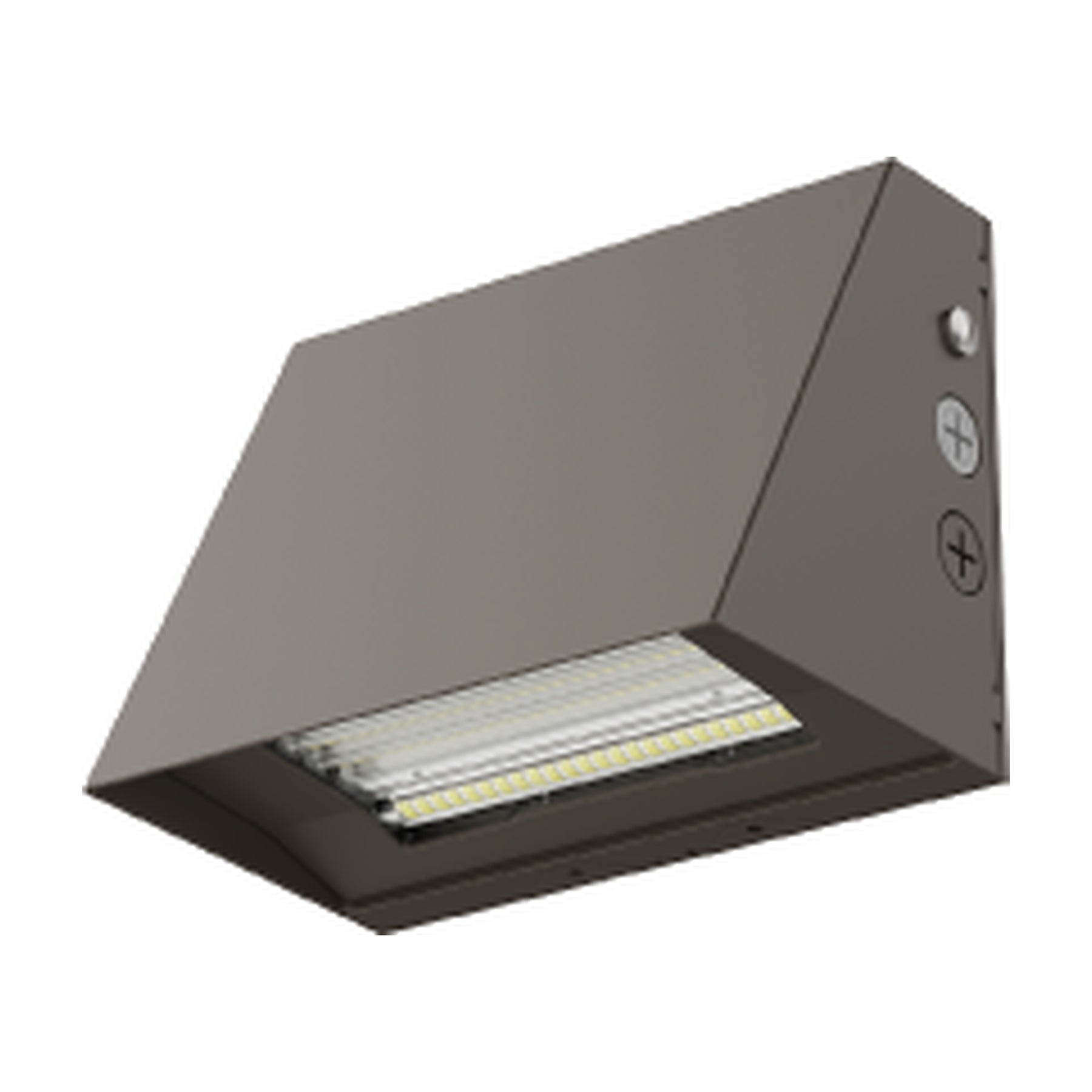 40W LED wall pack with bronze housing and downward-facing LED array, front three-quarter view on white background