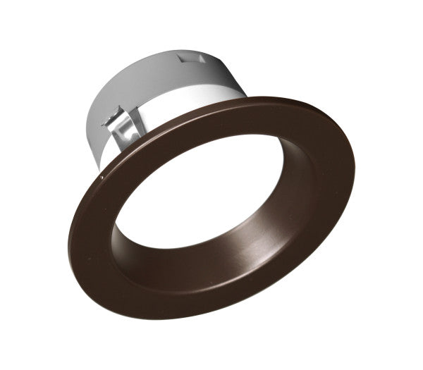 A round recessed light fixture trim with a dark brown outer ring and a silver metal backplate, shown on a plain white background.