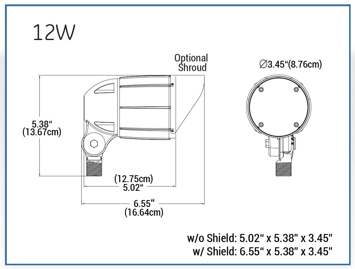 LED Bullet Flood Light, 12W, 120-277V, 1460 Lumens, 5000K