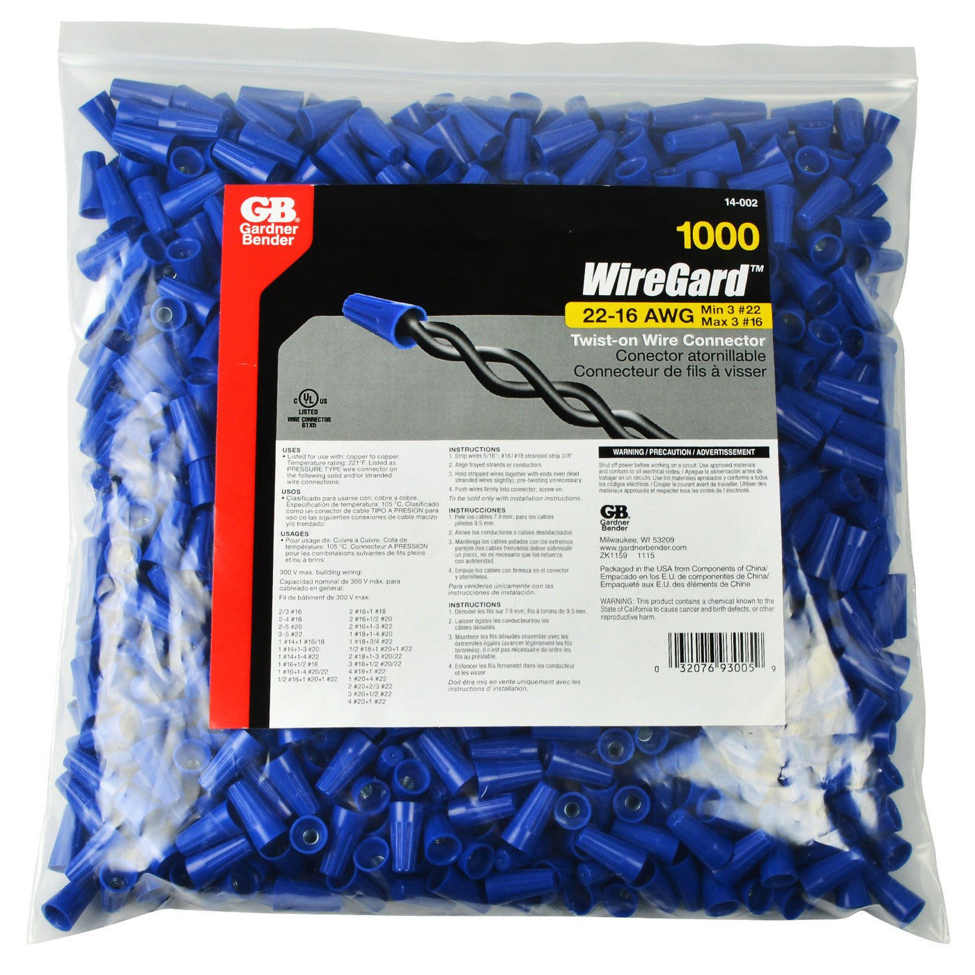 Gardner Bender 14-002 WireGard, Blue, GB-2; 1,000/Bag