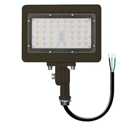 LED Flood/Area Light, 15W/30W, 35W/50W, or 60W/70W/80W Selectable, 2,100-11,200 Lumens, 120-277V, CCT Selectable, Photocell Included, Bronze or White Finish