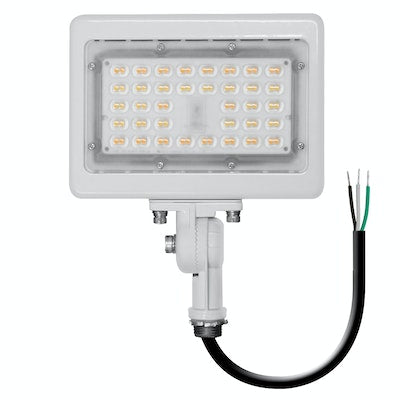 LED Flood/Area Light, 15W/30W, 35W/50W, or 60W/70W/80W Selectable, 2,100-11,200 Lumens, 120-277V, CCT Selectable, Photocell Included, Bronze or White Finish