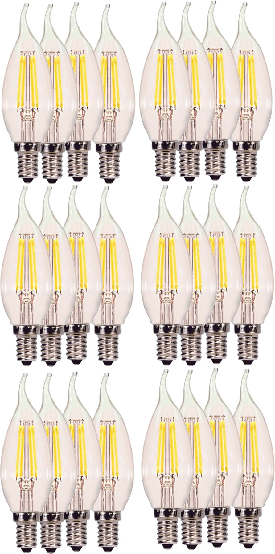 24 Pk SATCO 4W CA11 LED; Clear; Candelabra base; 2700K, 3000K, 4000K, or 5000K; 350 Lumens; 120V