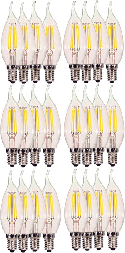 24 Pk SATCO 4W CA11 LED; Clear; Candelabra base; 2700K, 3000K, 4000K, or 5000K; 350 Lumens; 120V