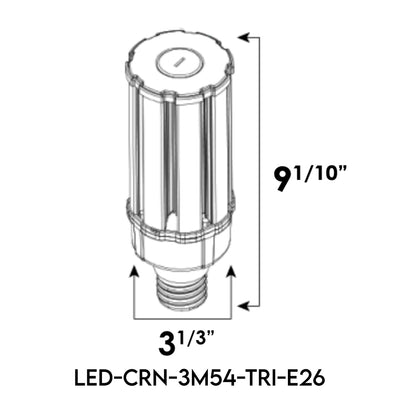 LED Corn Bulb 3CCT + 3 Power Select IP64 Clear Lens, E26 Base