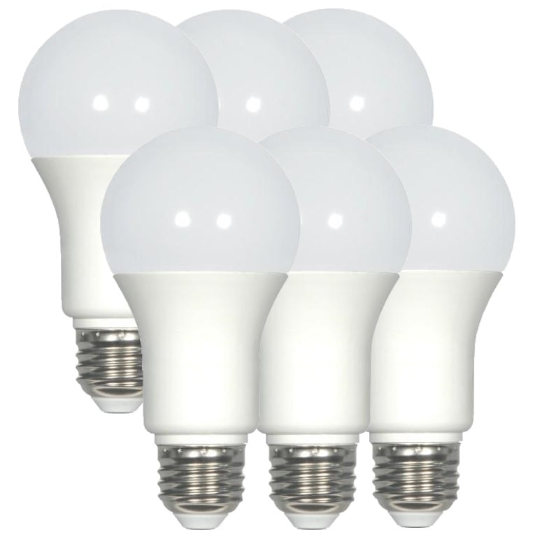 6 PK SATCO 10W; A19 LED; 2700K or 3000K; Medium base; 220 deg. beam spread; 90CRI; 120V