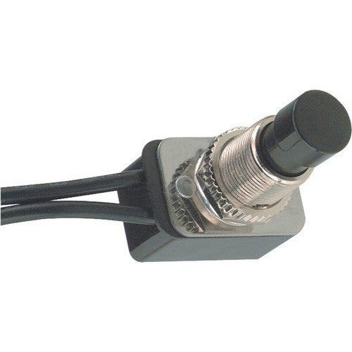Black Push Button SPST Maintained Contact On-Off with 6 in. Leads