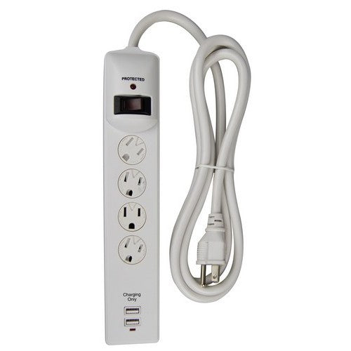 4 Outlet Surge Strip with Two 2.1A USB Charging Ports